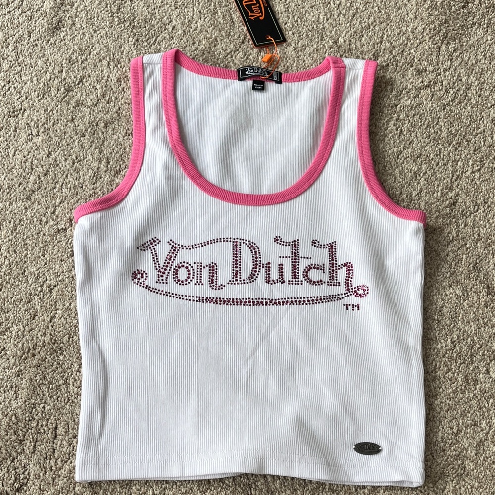Von Dutch White Tank with Rhinestones